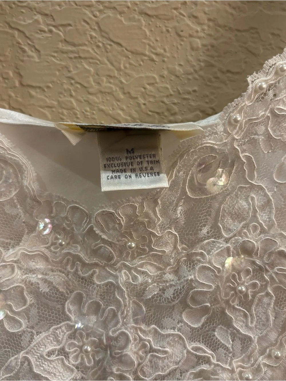 Vintage 90s Dentelle White Satin Lace Slip Dress Medium Bridal - Picture 4 of 7